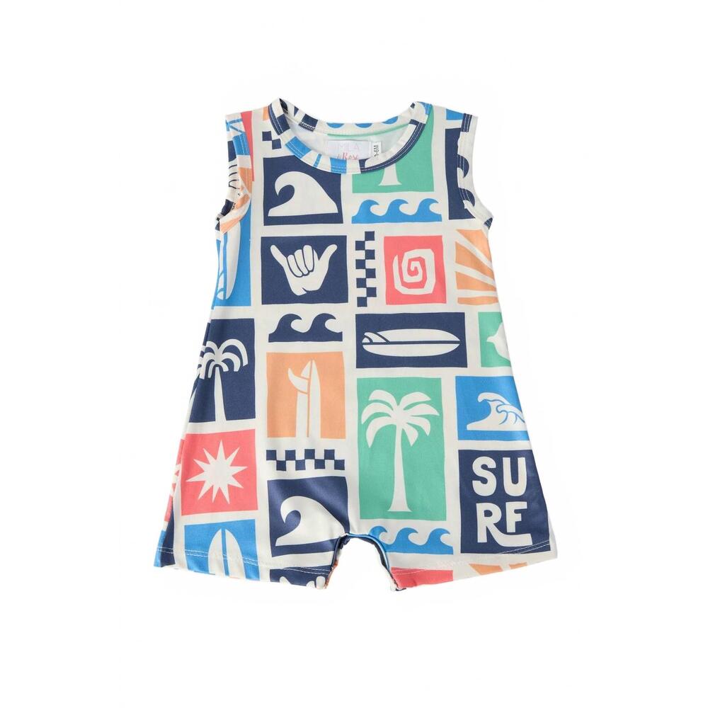 NEW MILA & ROSE kids surf's up shorty romper in multi